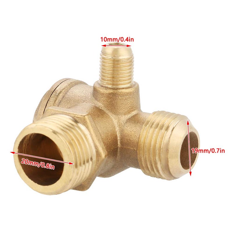 Walfront Brass Air Compressor Check Valve, 3 Way Male Thread 90 Degree Normal Pressure Accessories Used for Air Compressor (0.8x0.7x0.4 inches) - Image 2